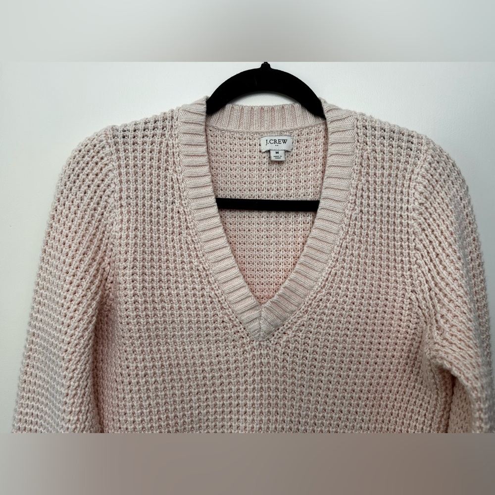 J. Crew 100% cotton Women's V-Neck Pink Waffle Knit Sweater Size M - Picture 4 of 5